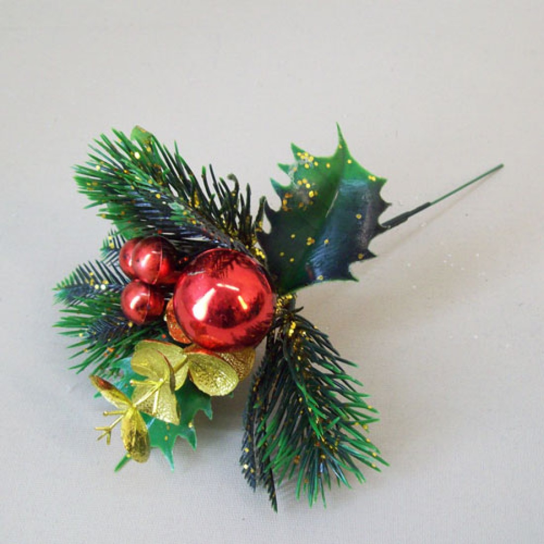 Christmas Pick Red Baubles and Spruce Christmas Decorations